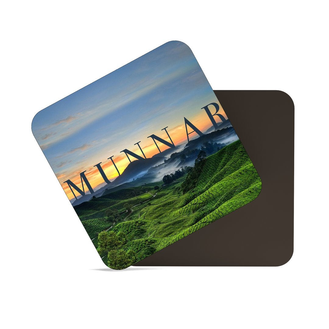 dhcrafts Fridge Magnet Square Acrylic Glass Kerala Munnar Design Pack of 1 (8.4cm x 8.4cm)