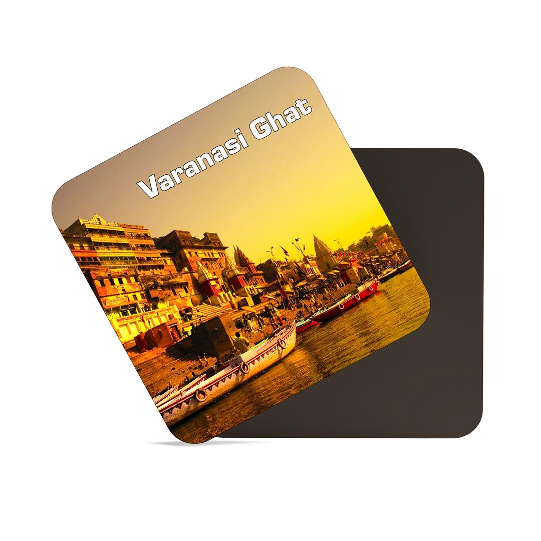 dhcrafts Fridge Magnet Square Acrylic Glass Uttar Pradesh Varanasi Design Pack of 1 (8.4cm x 8.4cm)