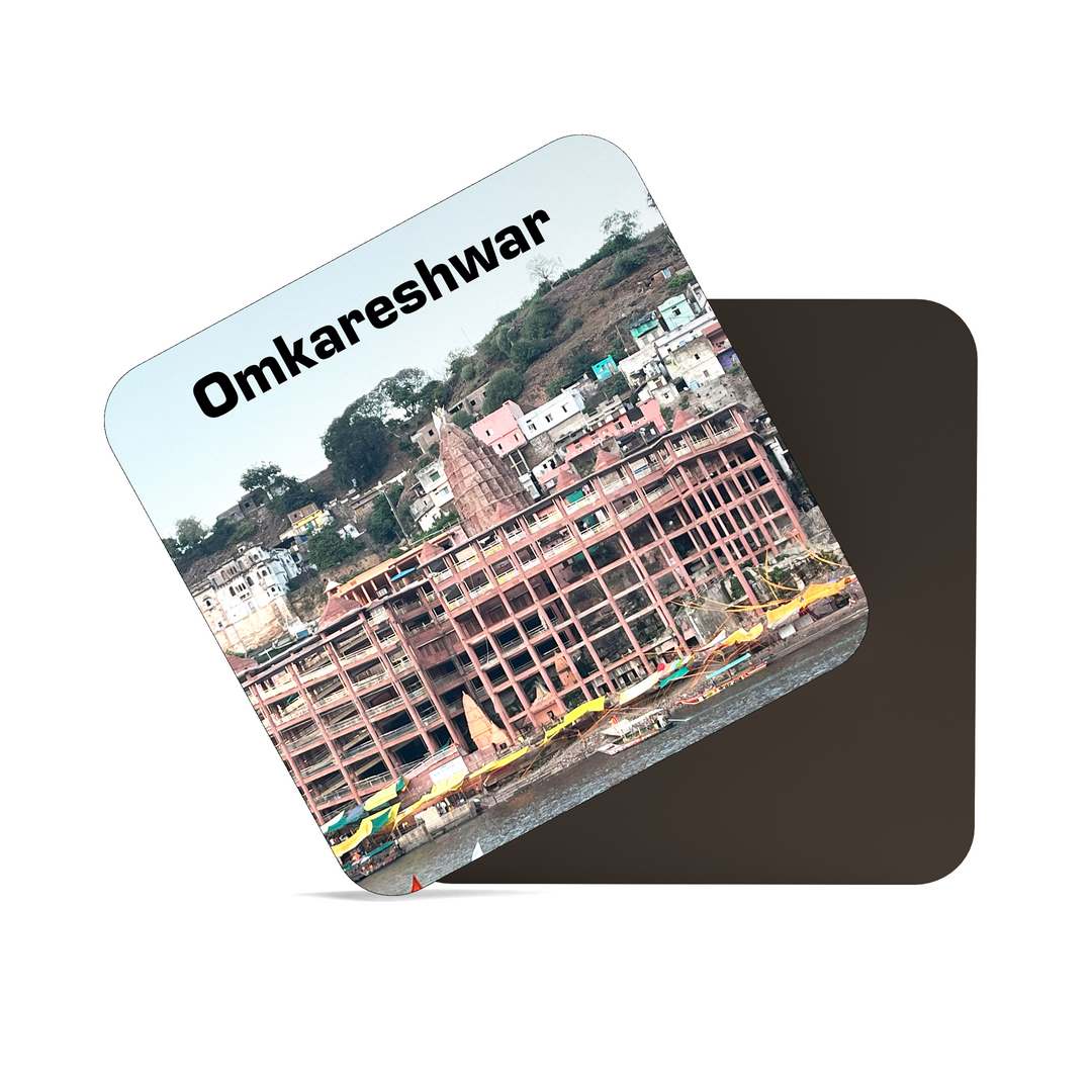 dhcrafts Fridge Magnet Square Acrylic Glass Madhya Pradesh Omkareshwar Design Pack of 1 (8.4cm x 8.4cm)