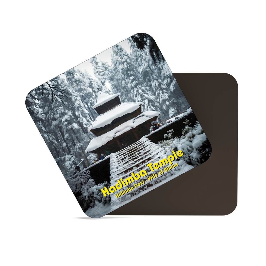 dhcrafts Fridge Magnet Square Acrylic Glass Himachal Pradesh Hidimba Devi Temple Design Pack of 1 (8.4cm x 8.4cm)