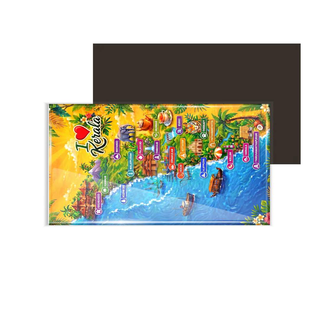 dhcrafts Rectangular Fridge Magnet Multicolor Kerala D1 Design Pack of 1 (8.6cm x 5.4cm)