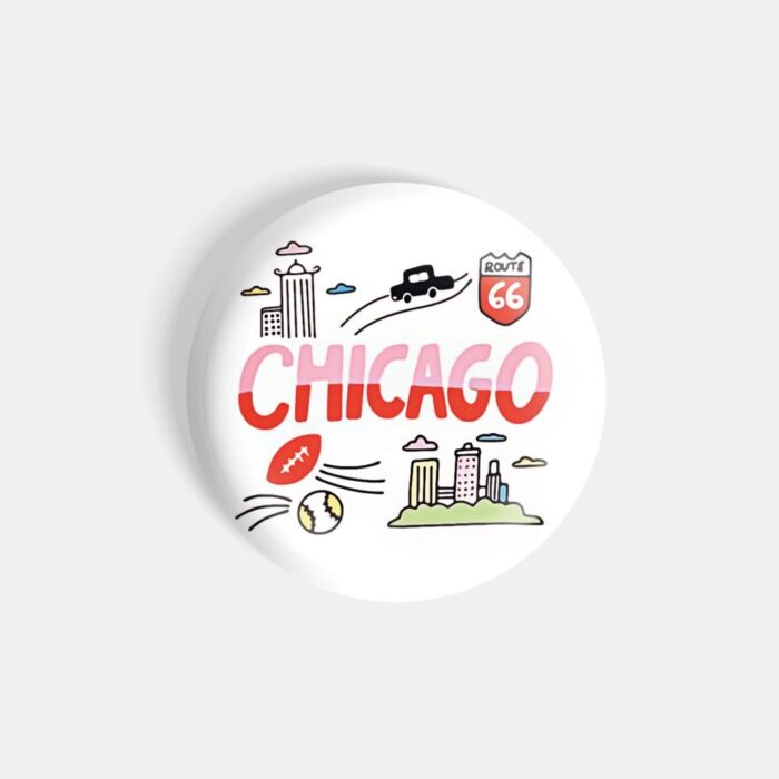 dhcrafts Magnetic Badges White Colour Travel Chicago Glossy Finish Design Pack of 1