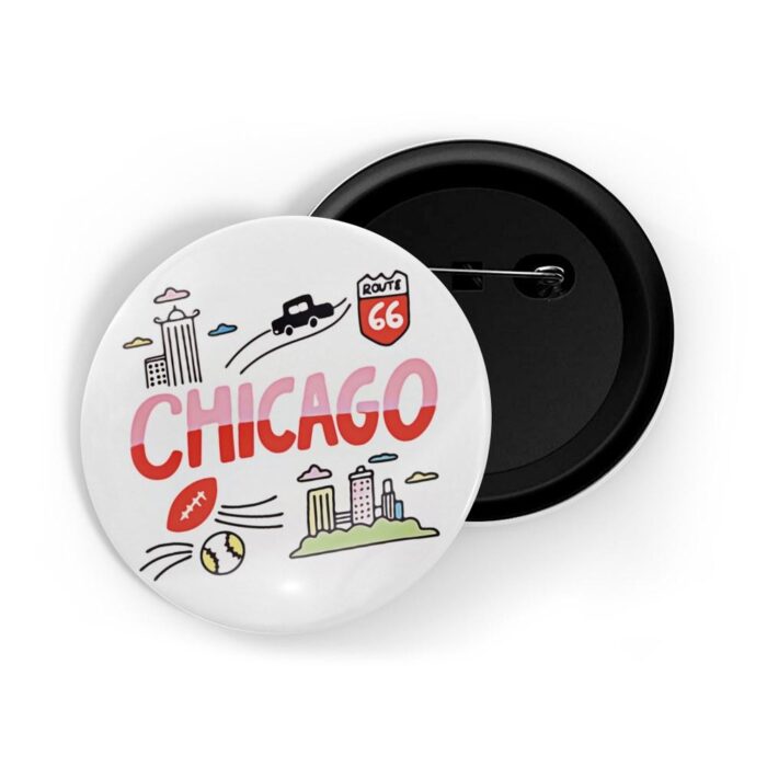 dhcrafts Pin Badges White Colour Travel Chicago Glossy Finish Design Pack of 1