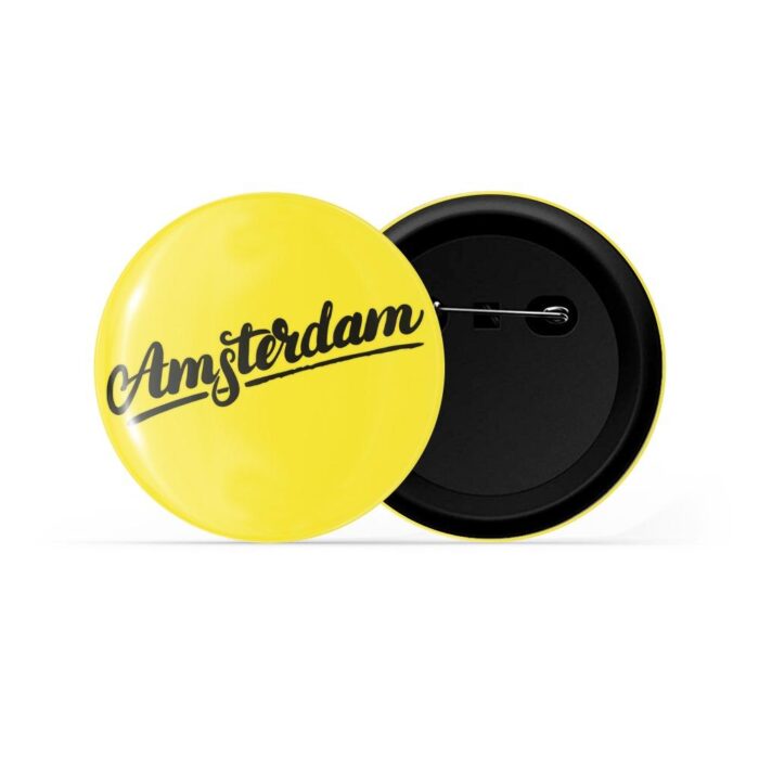 dhcrafts Pin Badges Yellow Colour Travel Amsterdam Glossy Finish Design Pack of 1