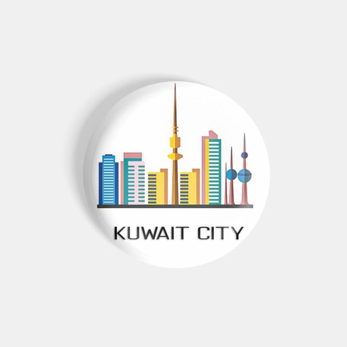 dhcrafts Magnetic Badges White Colour Travel Kuwait City Glossy Finish Design Pack of 1