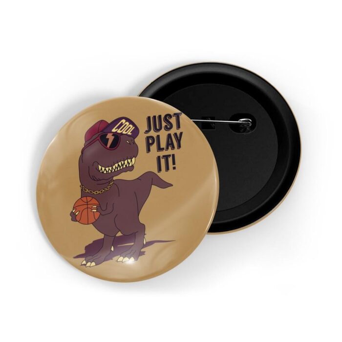 dhcrafts Pin Badges Brown Colour Sports Cool Just Play It T-Rex Playing Basketball Brown Glossy Finish Design Pack of 1
