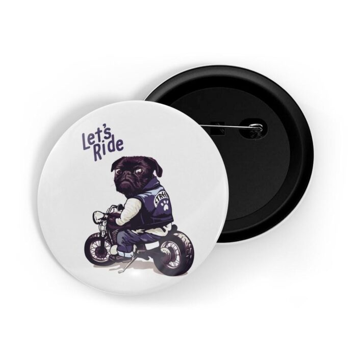 dhcrafts Pin Badges White Colour Sports Let's Ride Pug on Bike Glossy Finish Design Pack of 1