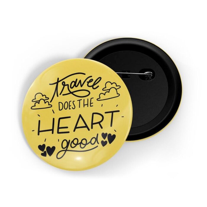 dhcrafts Pin Badges Yellow Colour Travel Travel Does The Heart Good Yellow Glossy Finish Design Pack of 1