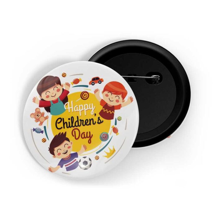 dhcrafts Pin Badges White Colour Special days Happy Children's Day White Glossy Finish Design Pack of 1