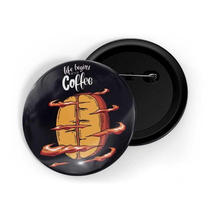 dhcrafts Pin Badges Black Colour Food Life Begins With Coffee Black Glossy Finish Design Pack of 1