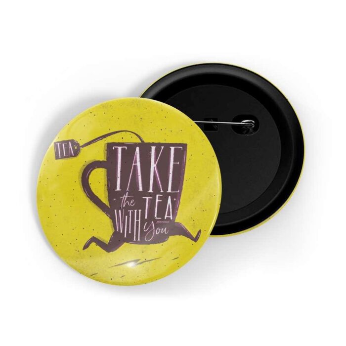 dhcrafts Pin Badges Yellow Colour Food Take The Tea With You Yellow Glossy Finish Design Pack of 1