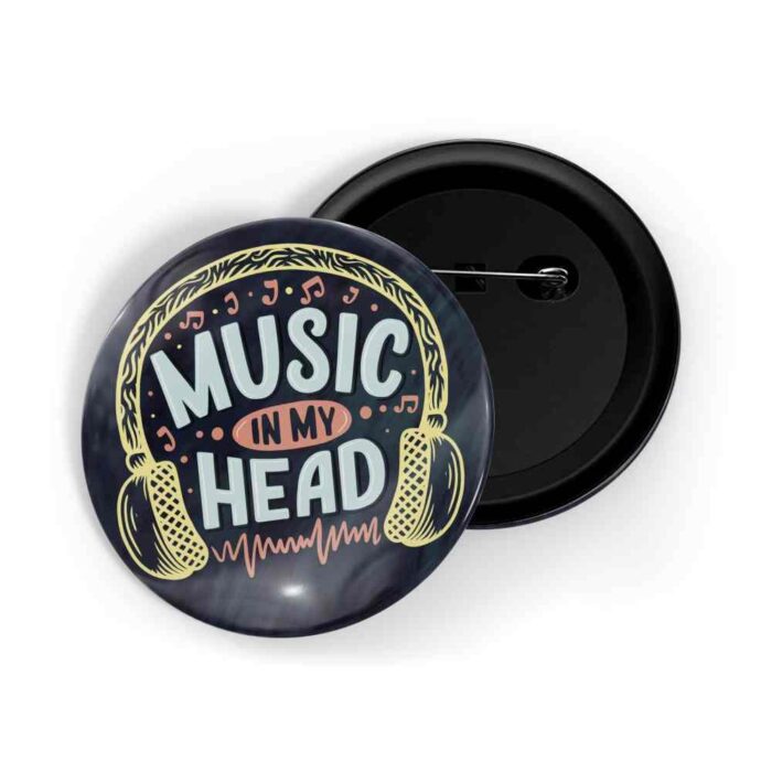 dhcrafts Pin Badges Black Colour Music Music In My Head Glossy Finish Design Pack of 1