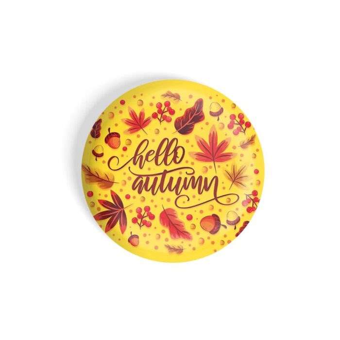 dhcrafts Yellow Color Fridge Magnet Hello Autumn D2 Glossy Finish Design Pack of 1