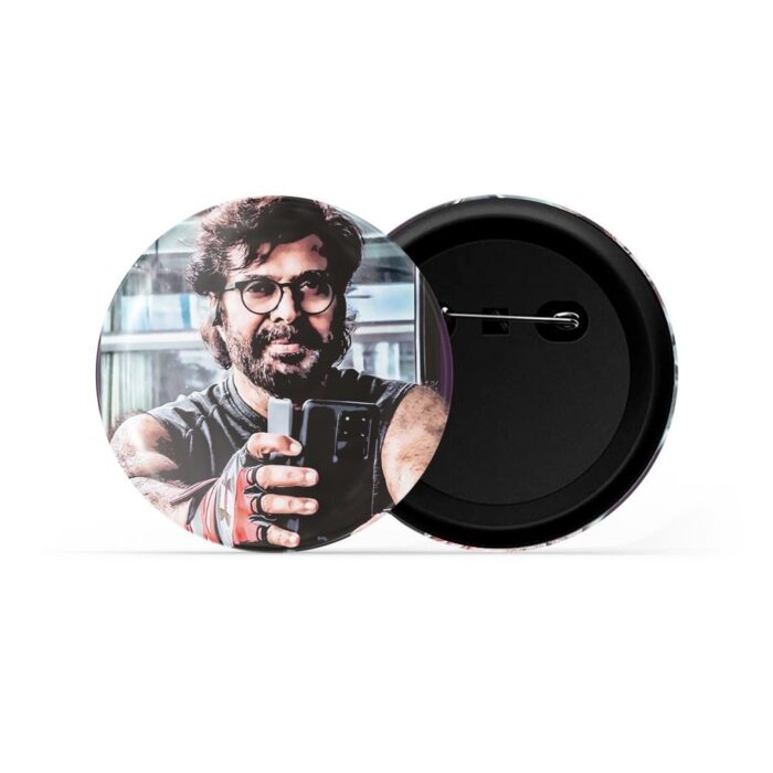 dhcrafts Pin Badges White Colour Fan Ficition Malayalam Actor Mammootty D4 Glossy Finish Design Pack of 1