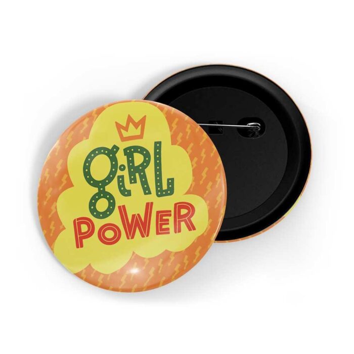 dhcrafts Pin Badges Orange Colour Girl Power Girl Power D3 Glossy Finish Design Pack of 1