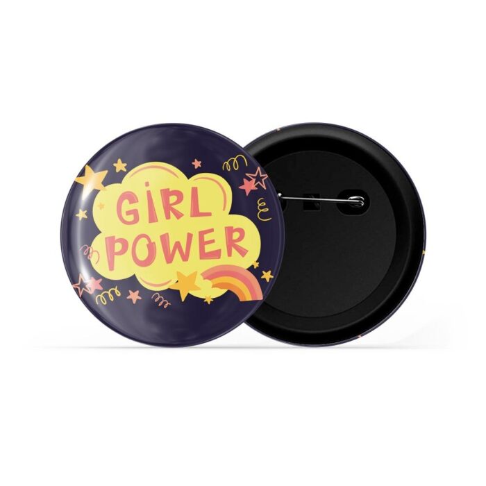 dhcrafts Pin Badges Blue Colour Girl Power Girl Power D7 Glossy Finish Design Pack of 1