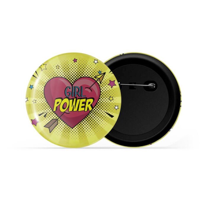 dhcrafts Pin Badges Yellow Colour Girl Power Girl Power D14 Glossy Finish Design Pack of 1