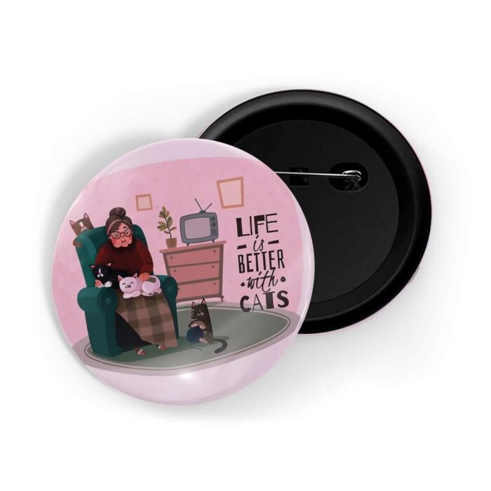 dhcrafts Pin Badges Pink Colour Pets Life Is Better With Cats Glossy Finish Design Pack of 1