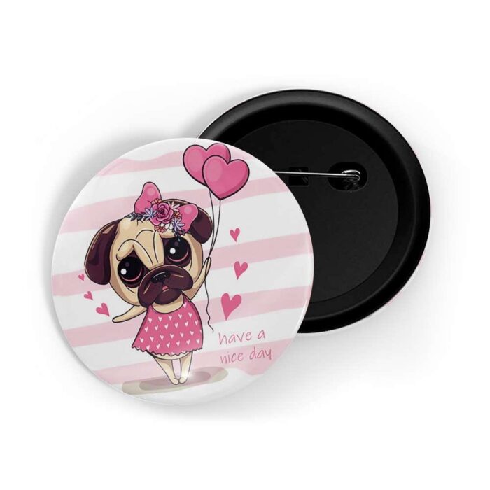 dhcrafts Pin Badges White Colour Pets Girl Pug D1 Glossy Finish Design Pack of 1