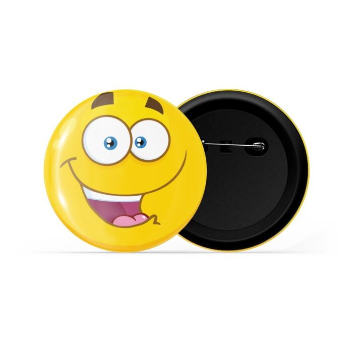 dhcrafts Pin Badges Yellow Colour Grinning Face with Big Eyes Emoji Glossy Finish Design Pack of 1