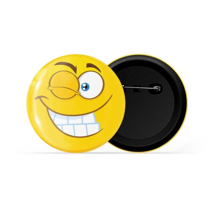 dhcrafts Pin Badges Yellow Colour Grimacing Face With wink Emoji Glossy Finish Design Pack of 1
