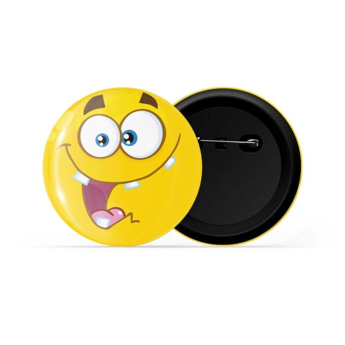 dhcrafts Pin Badges Yellow Colour Grinning Face with Big Eyes And goofy teeth Emoji Glossy Finish Design Pack of 1