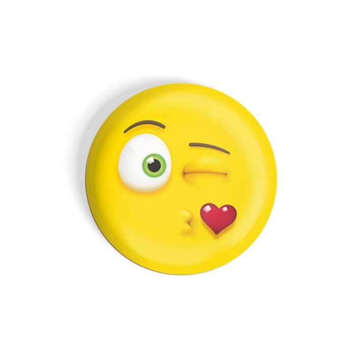 dhcrafts Pin Badges Yellow Colour Face With Winking And Kissing Emoji Glossy Finish Design Pack of 1