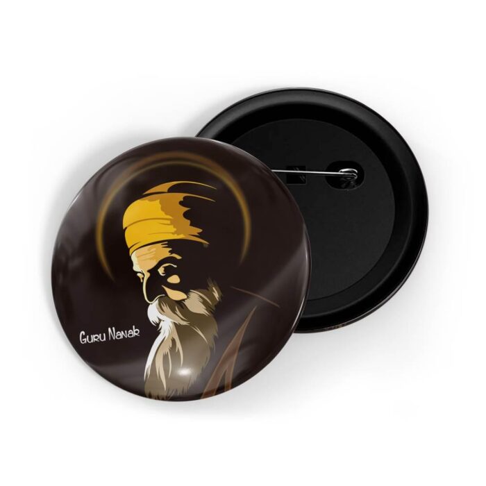 dhcrafts Pin Badges Black Colour Guru Nanak Glossy Finish Design Pack of 1