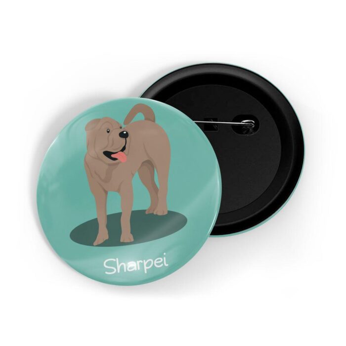 dhcrafts Pin Badges Green Colour Sharpei Pet Dog Glossy Finish Design Pack of 1