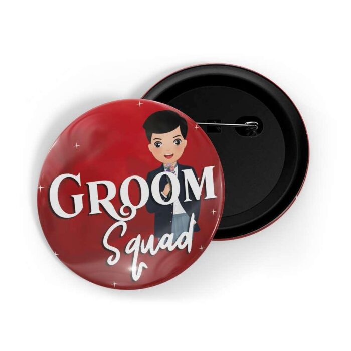 dhcrafts Pin Badges Red Color Groom Squad D3 Glossy Finish Design Pack of 1