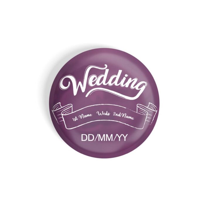 dhcrafts Pin Badges Purple Color Customised Wedding 1st Name Weds 2nd Name Date D2 Glossy Finish Design Pack of 1