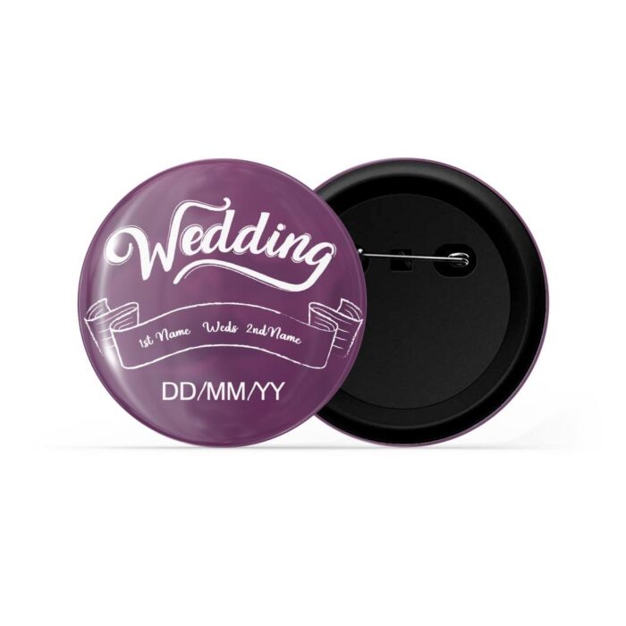 dhcrafts Pin Badges Purple Color Customised Wedding 1st Name Weds 2nd Name Date D2 Glossy Finish Design Pack of 1