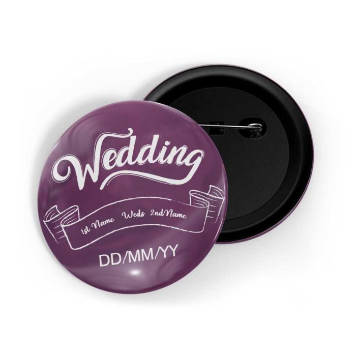 dhcrafts Pin Badges Purple Color Customised Wedding 1st Name Weds 2nd Name Date D2 Glossy Finish Design Pack of 1