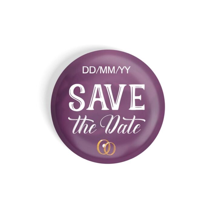 dhcrafts Pin Badges Purple Color Customised Save The Date D3 Glossy Finish Design Pack of 1