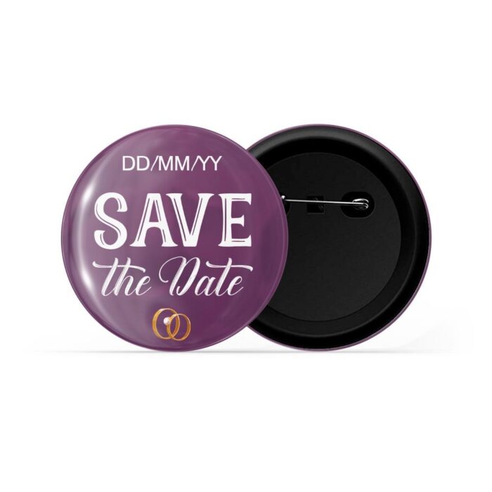 dhcrafts Pin Badges Purple Color Customised Save The Date D3 Glossy Finish Design Pack of 1