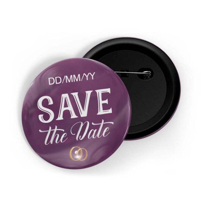 dhcrafts Pin Badges Purple Color Customised Save The Date D3 Glossy Finish Design Pack of 1