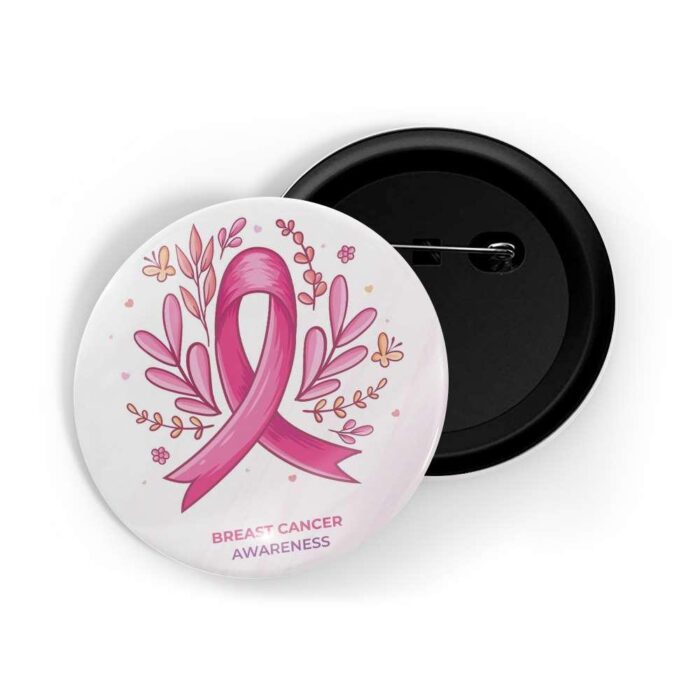 dhcrafts Pin Badges White Cancer Awareness Breast Cancer D2 Glossy Finish Design Pack of 1