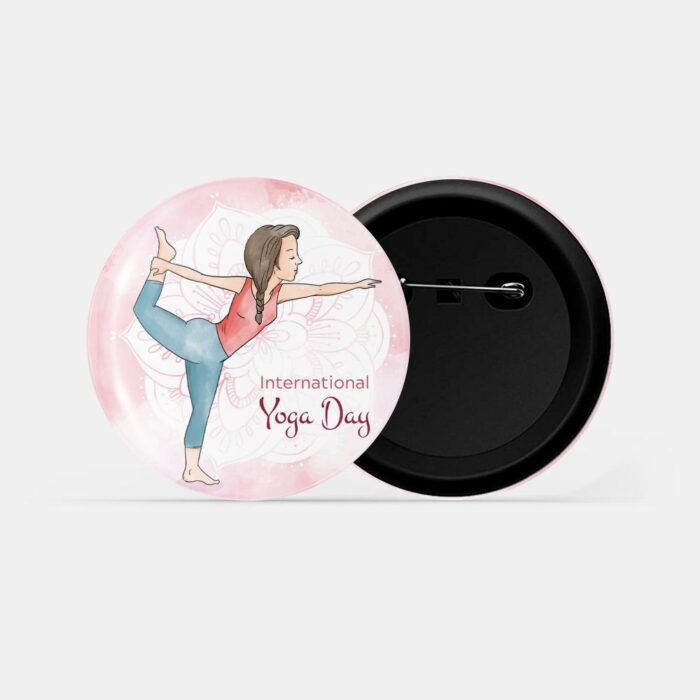 dhcrafts Pin Badges Pink International Yoga Day D1 Glossy Finish Design Pack of 1