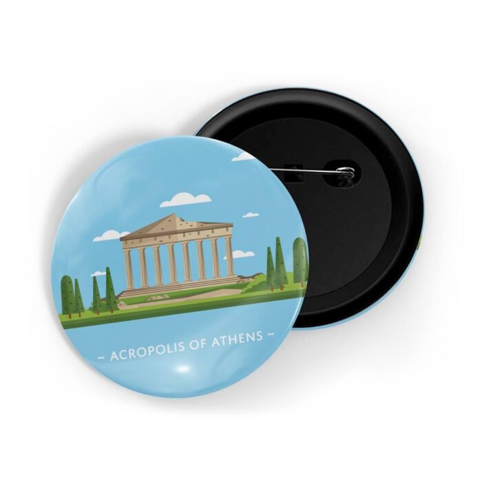 dhcrafts Pin Badges Blue Acropolis of Athens Glossy Finish Design Pack of 1