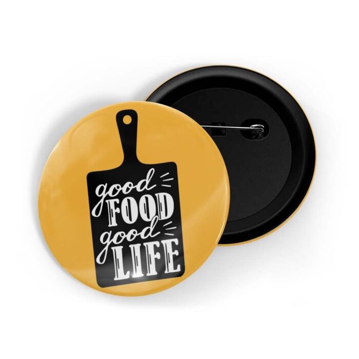 dhcrafts Pin Badges Yellow Good Food Good Life D1 Glossy Finish Design Pack of 1