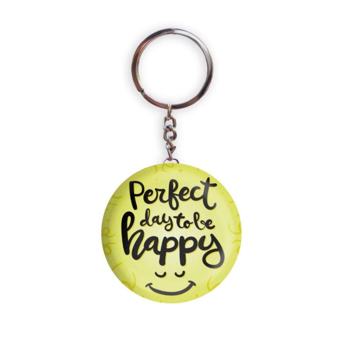 HOLA Keychains Yellow color Handmade Perfect Day To Be Happy Glossy Finish Design Pack of 1