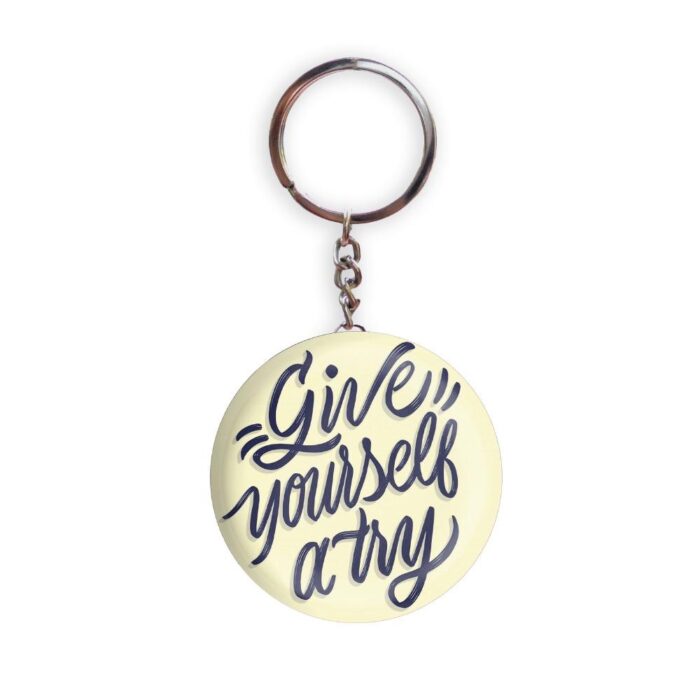 HOLA Keychains Yellow color Handmade Give Yourself A Try Glossy Finish Design Pack of 1