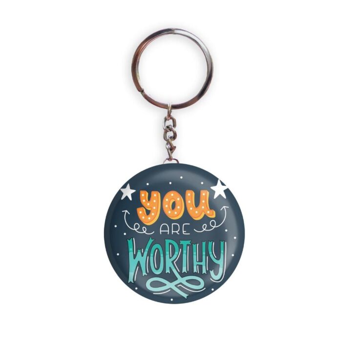 HOLA Keychains Blue color Handmade You Are Worthy Glossy Finish Design Pack of 1