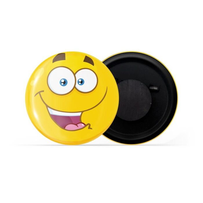 dhcrafts Yellow Color Fridge Magnet Grinning Face with Big Eyes Emoji Glossy Finish Design Pack of 1