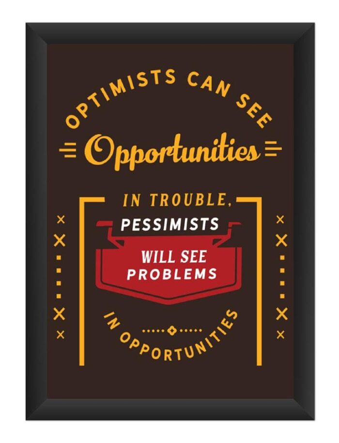 dhcrafts Photo Frames Black Color Synthetic Wood and Acrylic Glass Optimists Can See Opportunities In Trouble Pessimists Will See Problems In Opportunities Design A4 Size (12X8) Inch Pack of 1