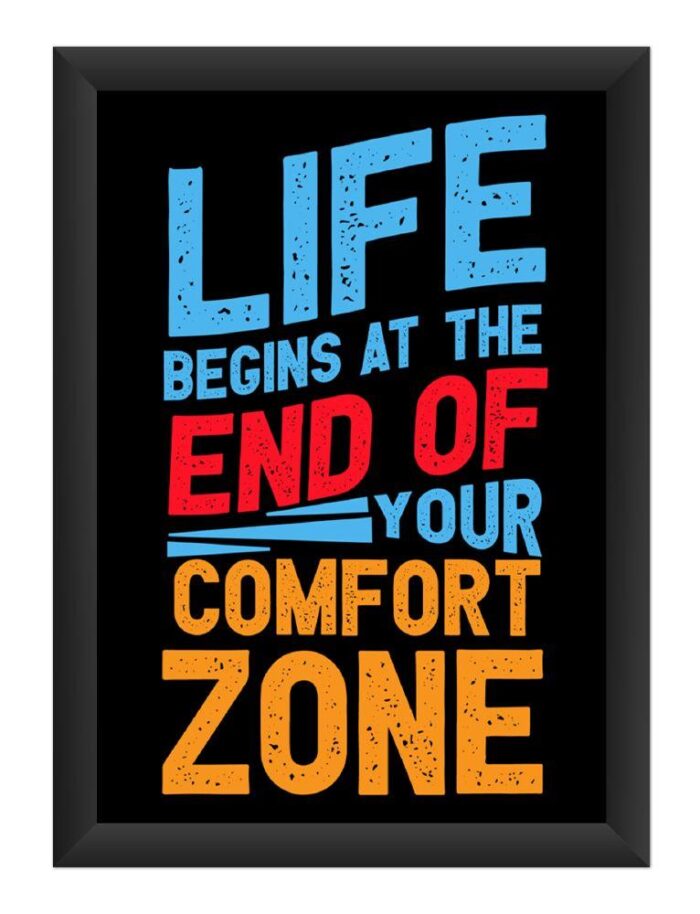 dhcrafts Photo Frames Black Color Synthetic Wood and Acrylic Glass Life Begins At The End Of Your Comfort Zone Design A4 Size (12X8) Inch Pack of 1