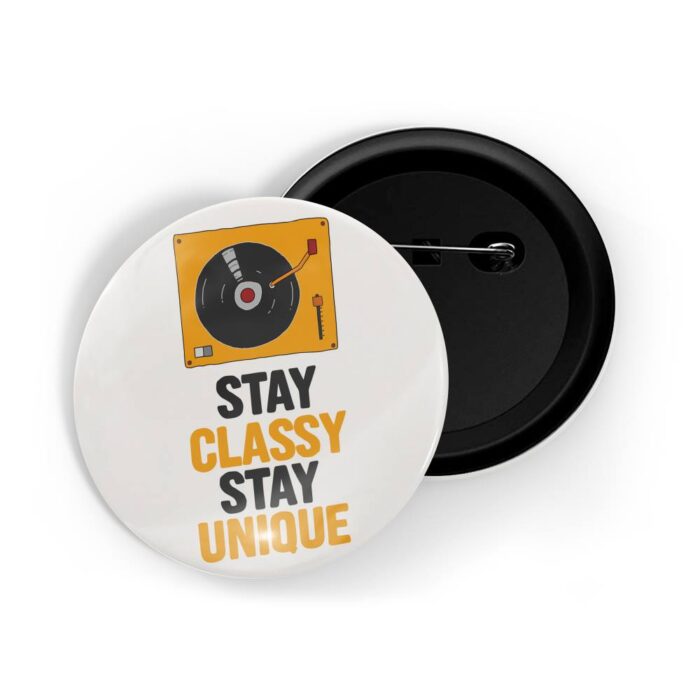 dhcrafts Pin Badges White Stay Classic Stay Unique Vintage Music Player Vintage Glossy Finish Design Pack of 1