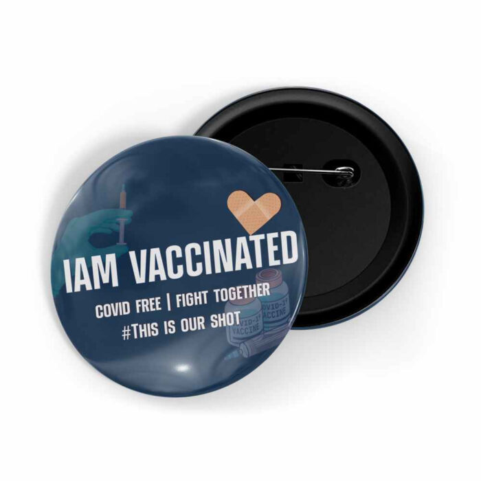 dhcrafts Pin Badges Blue I Am Vaccinated Covid Free D2 Glossy Finish Design Pack of 1 (58mm)