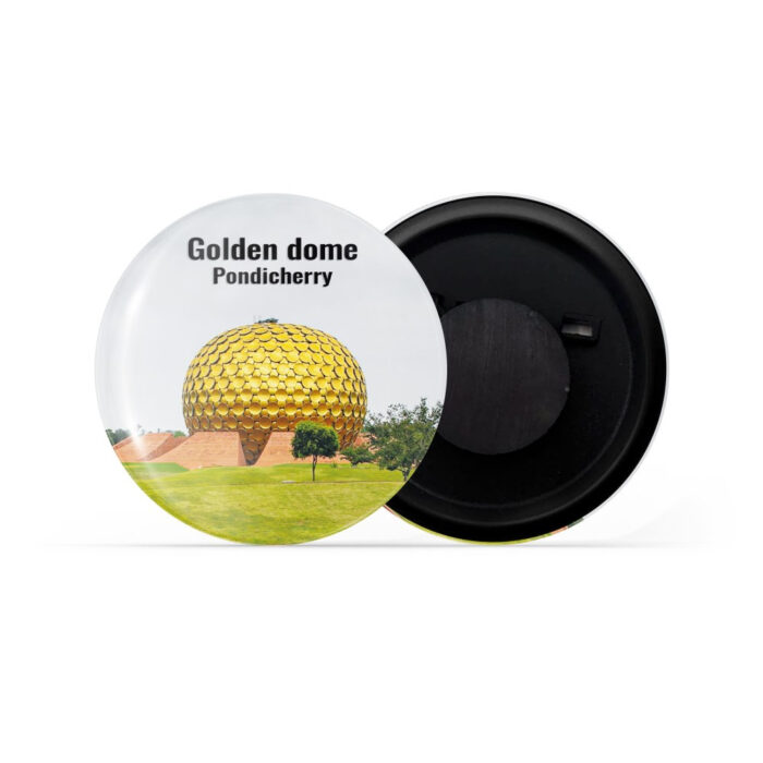 dhcrafts Fridge Magnet Multicolor Golden Dome Pondicherry Kerala Glossy Finish Design Pack of 1 (58mm)