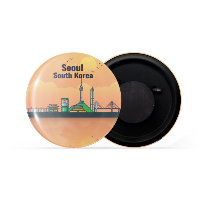 dhcrafts Fridge Magnet Orange Seoul South Korea Glossy Finish Design Pack of 1 (58mm)